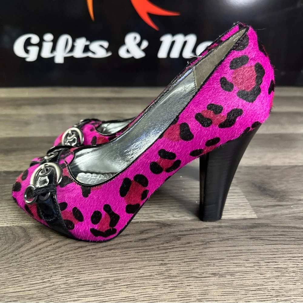 Naughty Monkey Fuchsia Leopard Peep Toe Heels - Picture 7 of 12